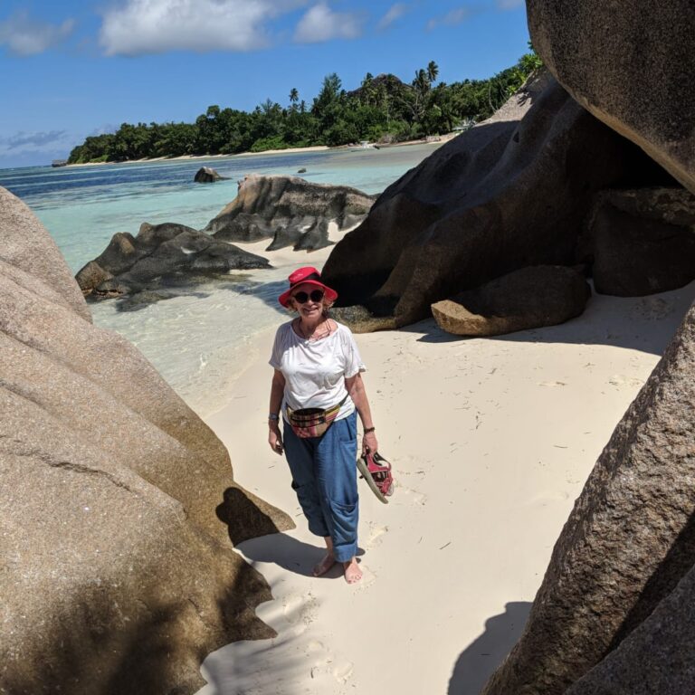 צביה בין הצוקים בחוף באיי סיישל