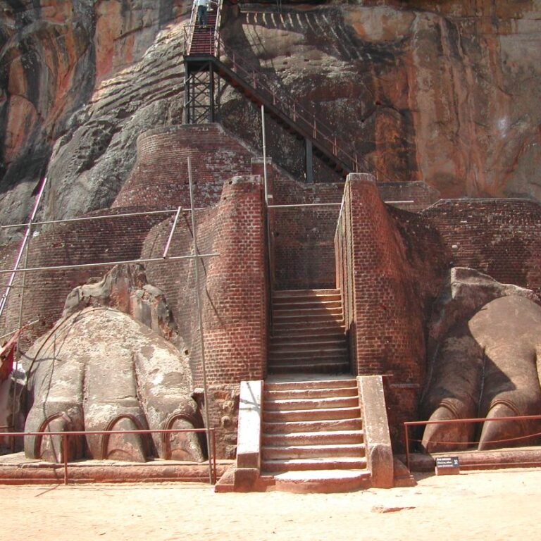 במעלה 1400 המדרגות לארמון על ראש הצוק נחצבו כפות רגלי אריה ומשם הכינוי לצוק "סלע האריה"