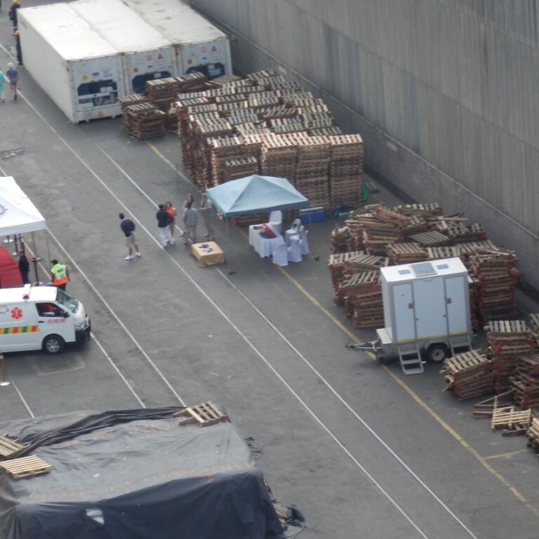 נוסעים ואספקה מועלים לספינה לקראת הפלגה בת 17 יום מגנואה לדרום אפריקה