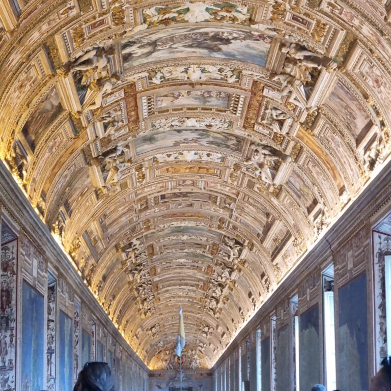 חדר ארוך מאוד ובו תלויים גובלינים מרשימים